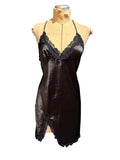 Black Satin Lace Trim Slip Dress with Crisscross Back