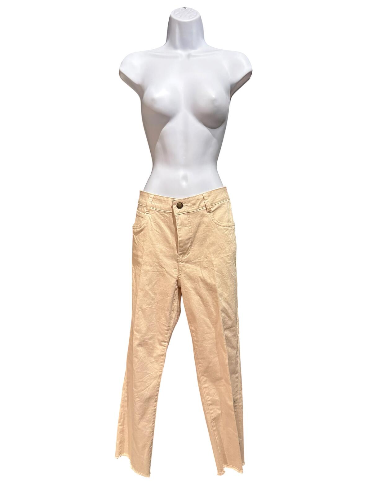 Skye’s The Limit Beige High-Waisted Cropped Pants with Raw Hem
