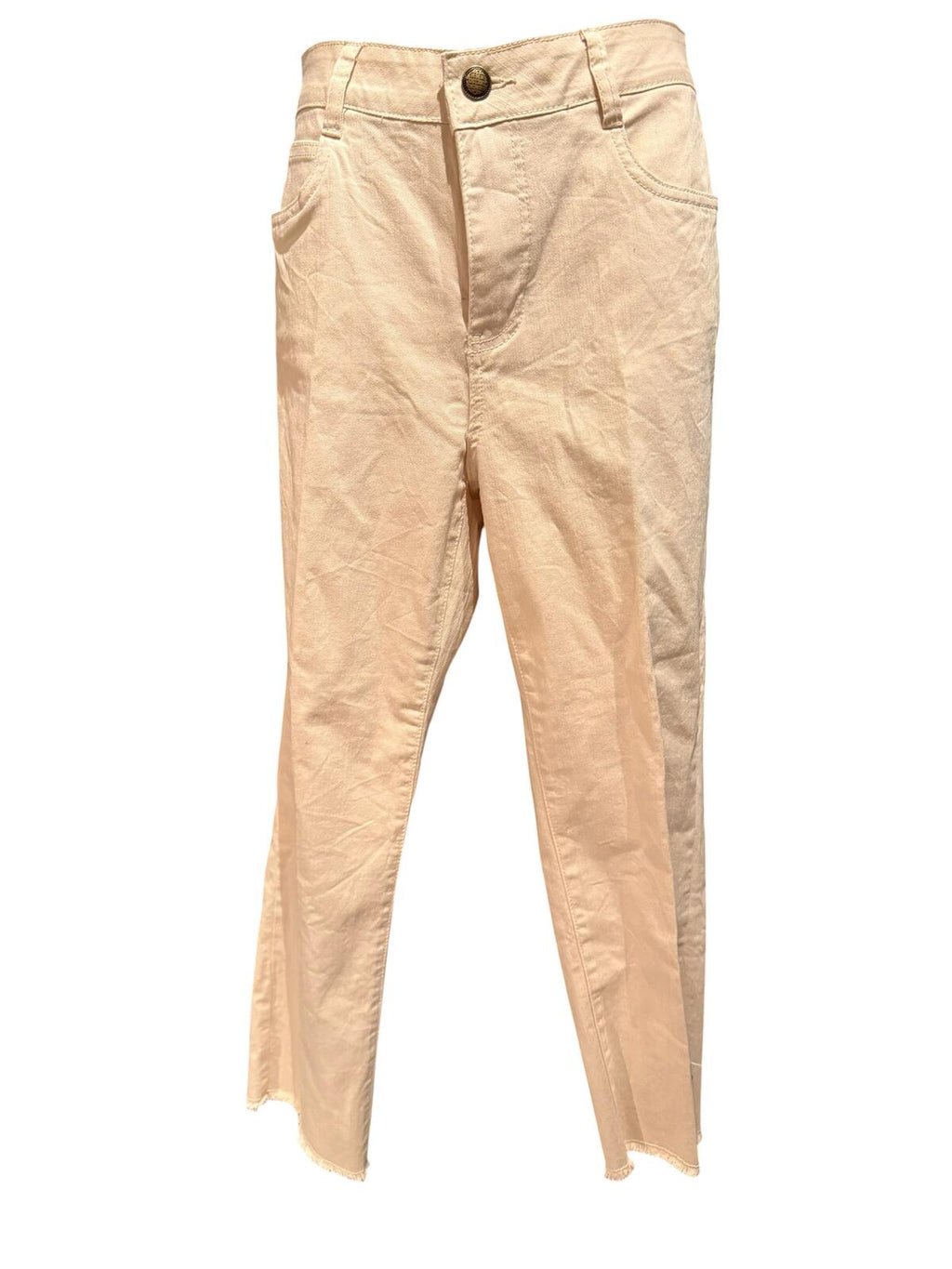 Skye’s The Limit Beige High-Waisted Cropped Pants with Raw Hem