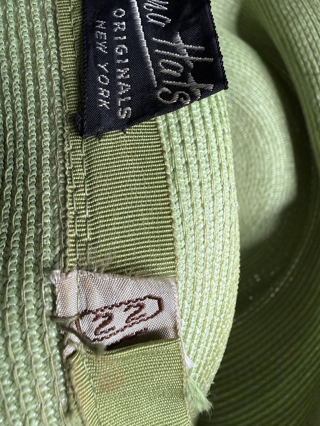 Vintage Light Green Straw Hat with Cream Ribbon Band