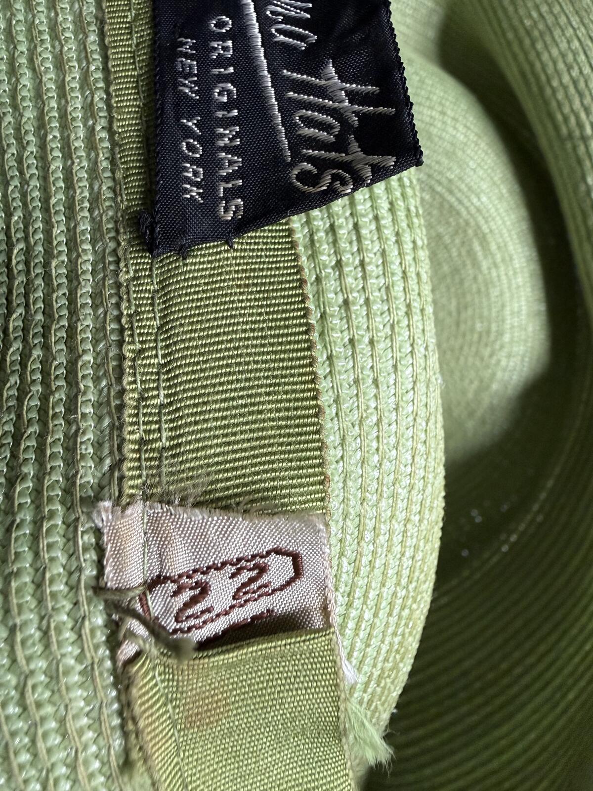 Vintage Light Green Straw Hat with Cream Ribbon Band