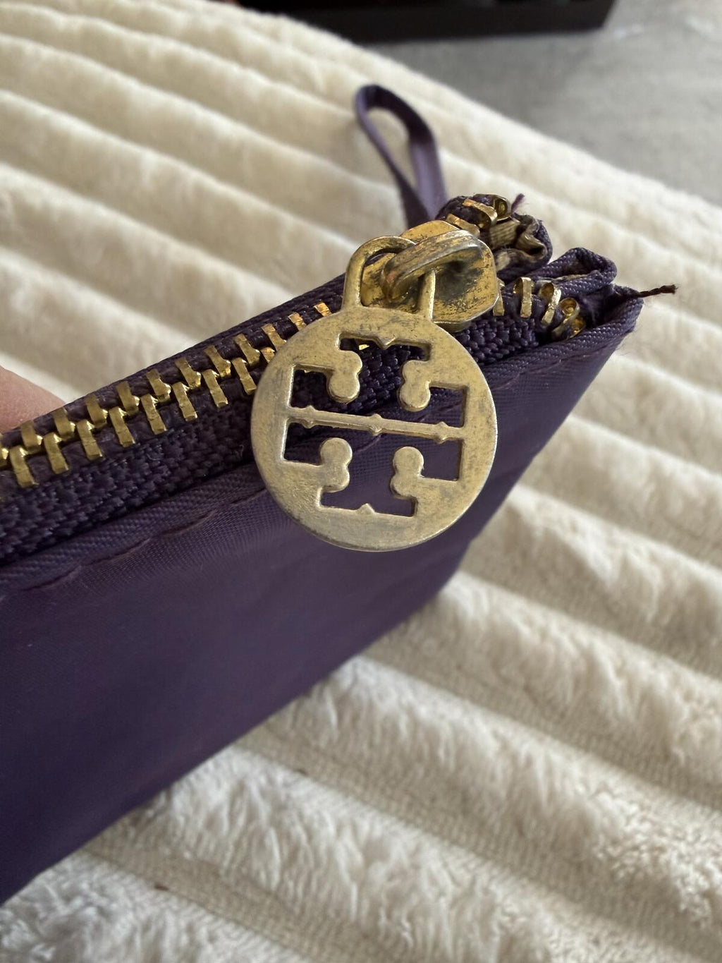 Tory Burch Purple Wristlet with Gold Logo Accent