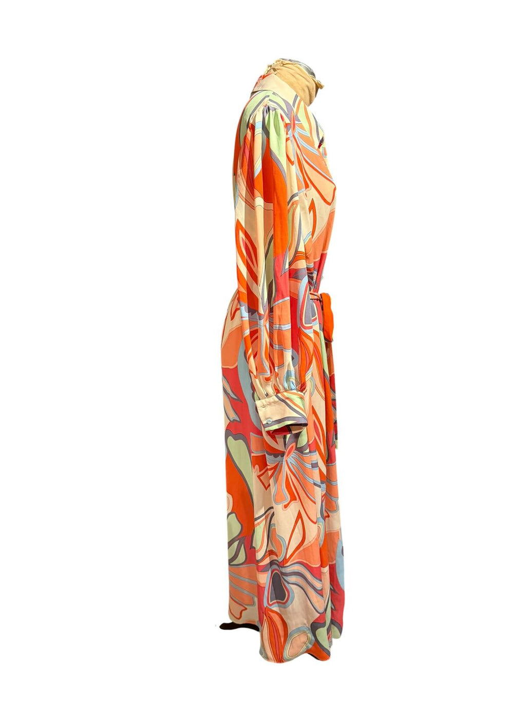 Alexis Long Sleeve Abstract Print Maxi Shirt Dress with Belt