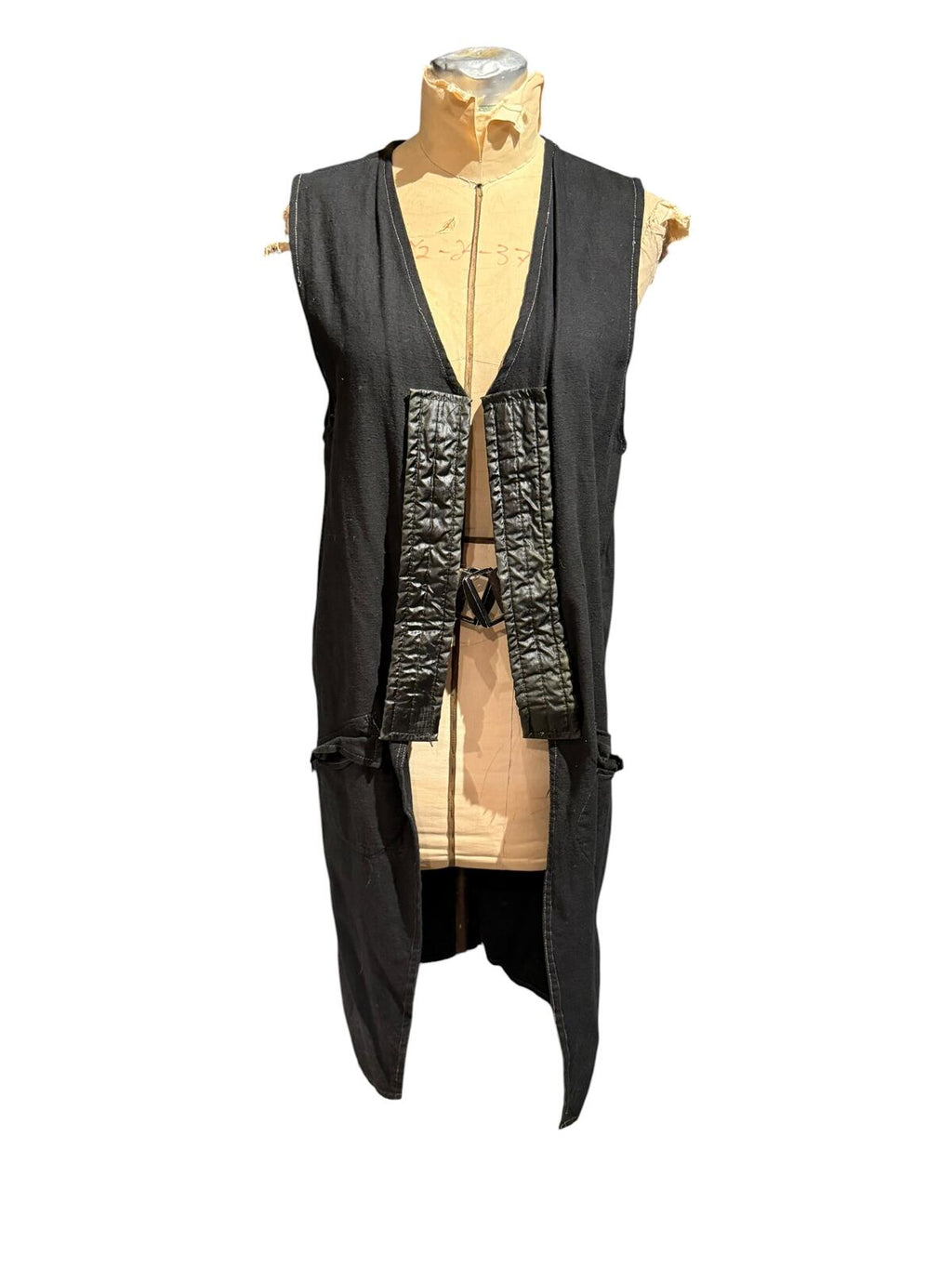 Bohemian Society Black Sleeveless Long Vest with Quilted Front Detail