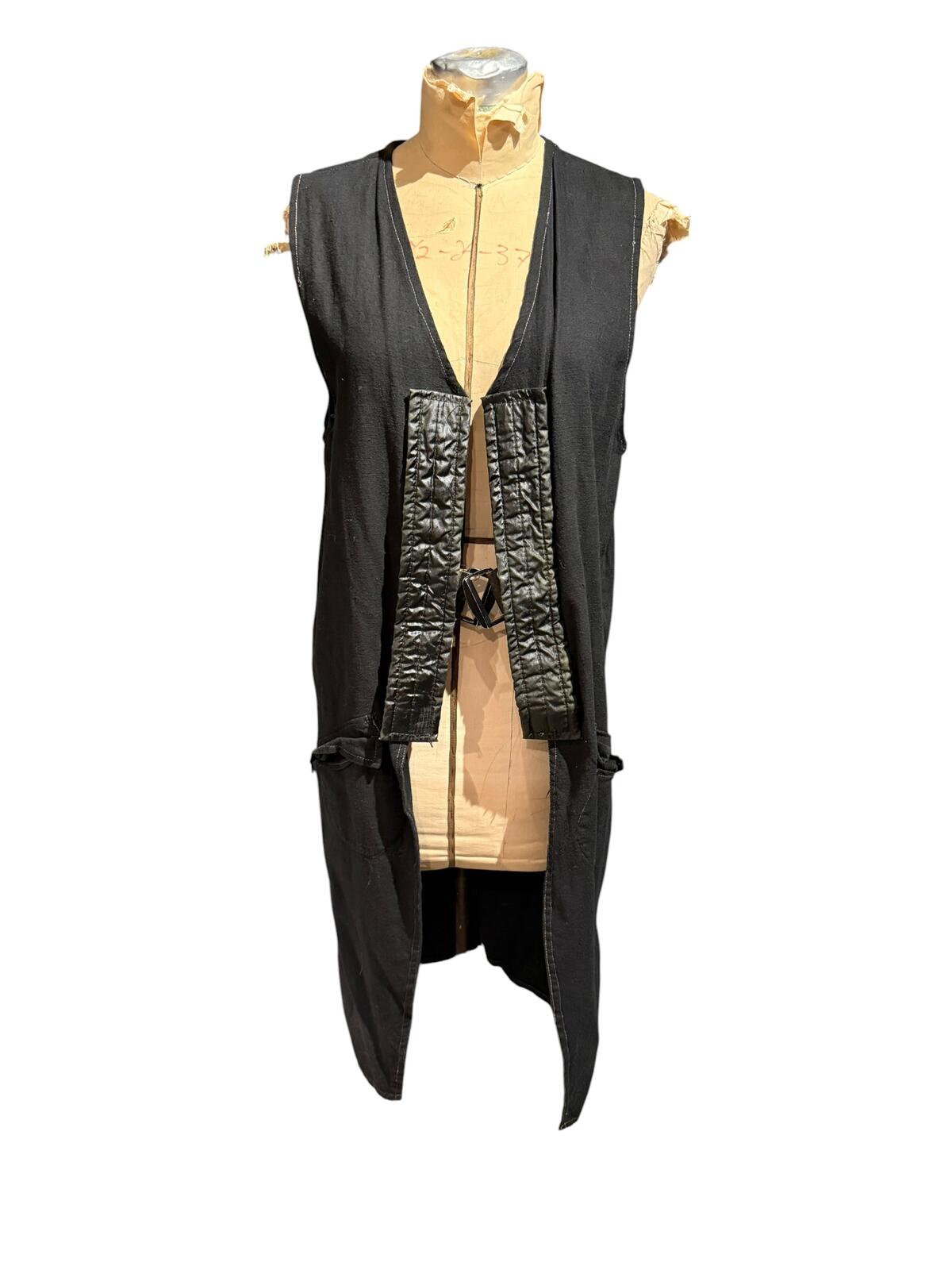 Bohemian Society Black Sleeveless Long Vest with Quilted Front Detail
