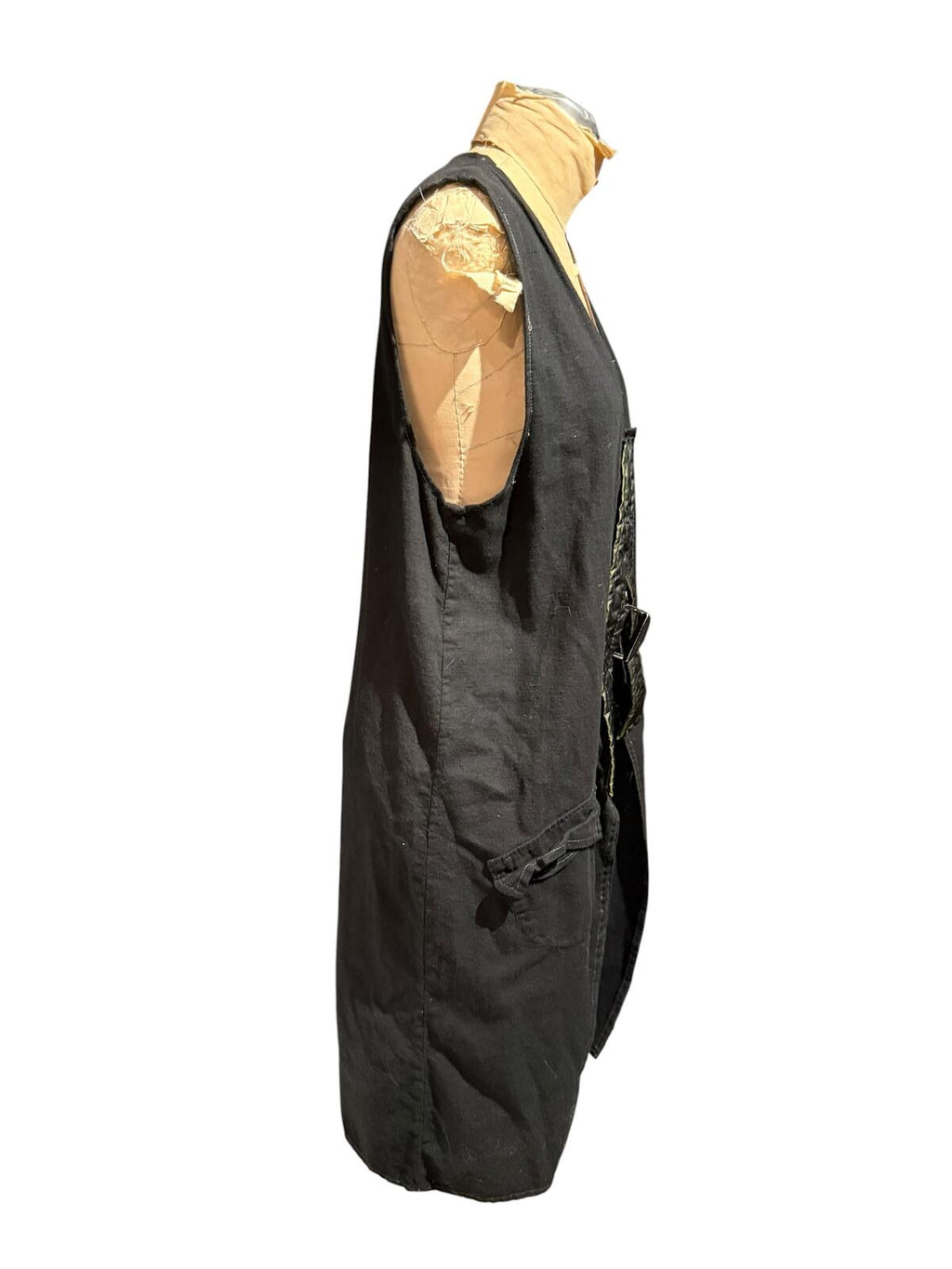 Bohemian Society Black Sleeveless Long Vest with Quilted Front Detail