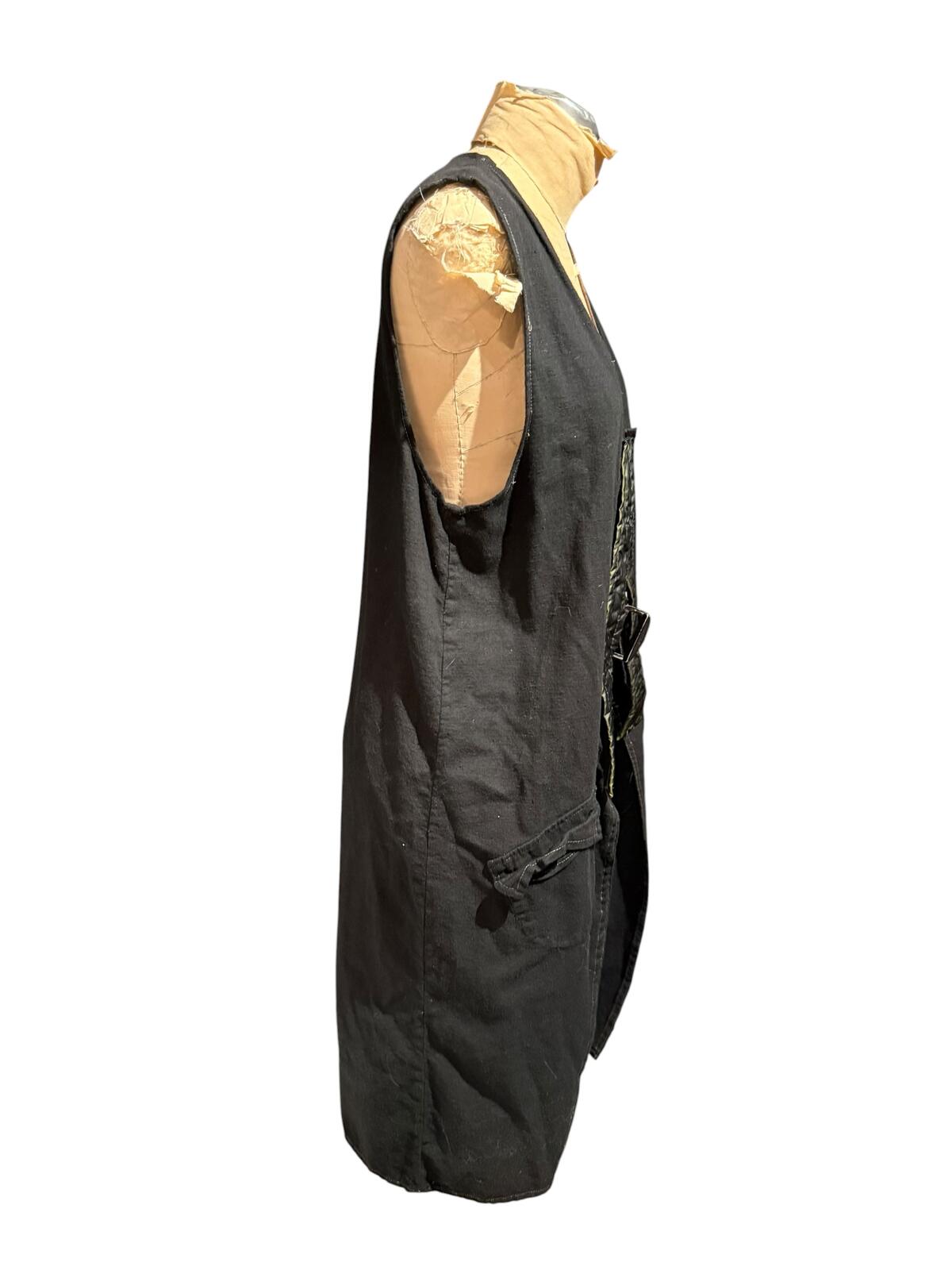 Bohemian Society Black Sleeveless Long Vest with Quilted Front Detail
