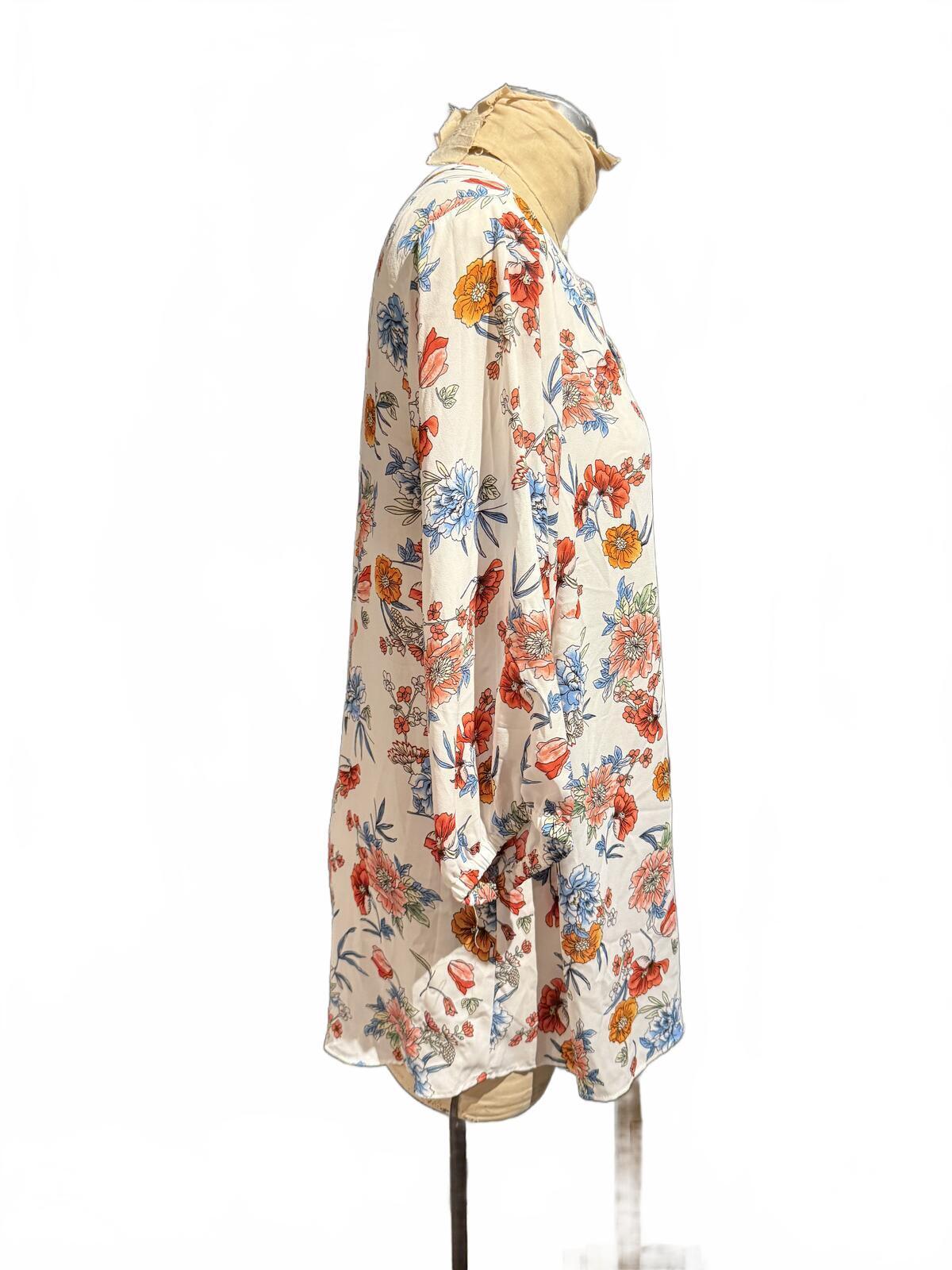 Tahari Floral Print Long Sleeve Tunic Blouse