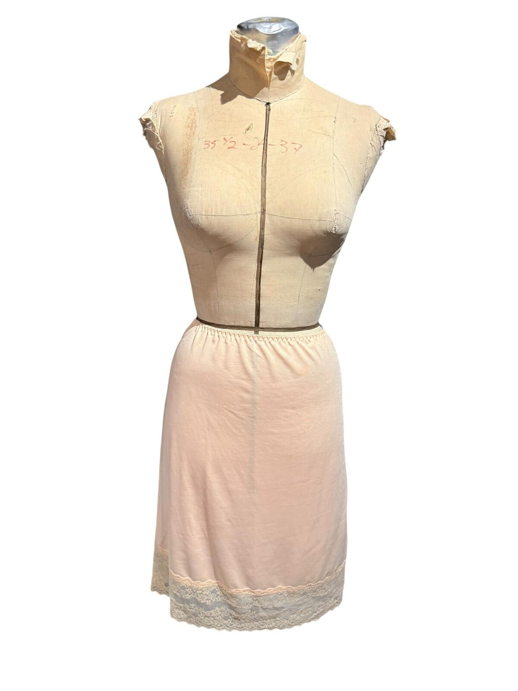 Vintage Peach Slip Skirt with Lace Trim