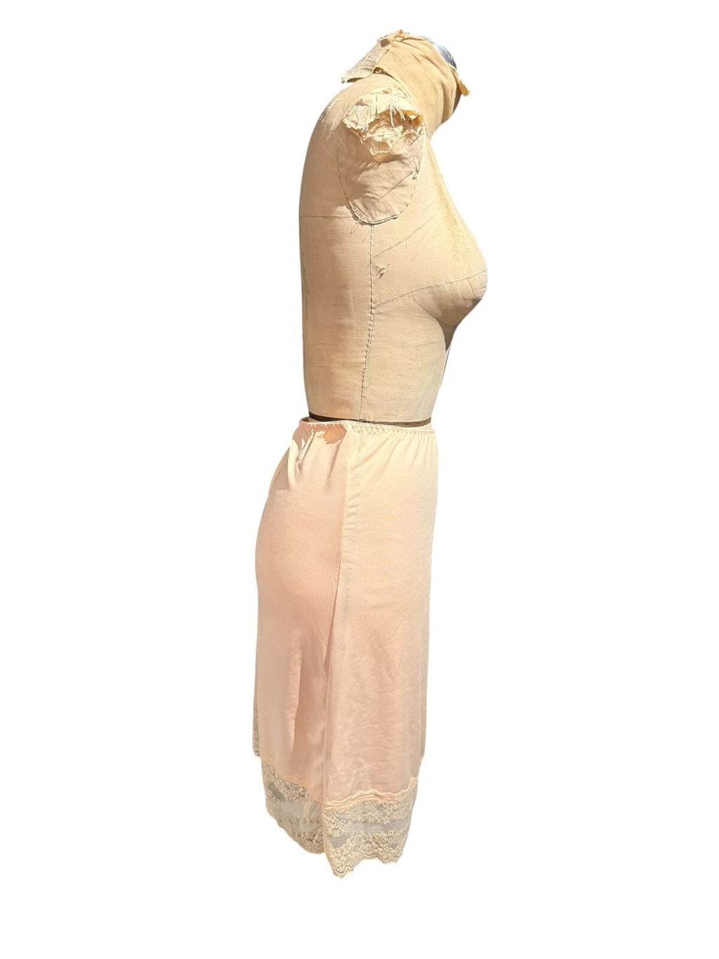 Vintage Peach Slip Skirt with Lace Trim