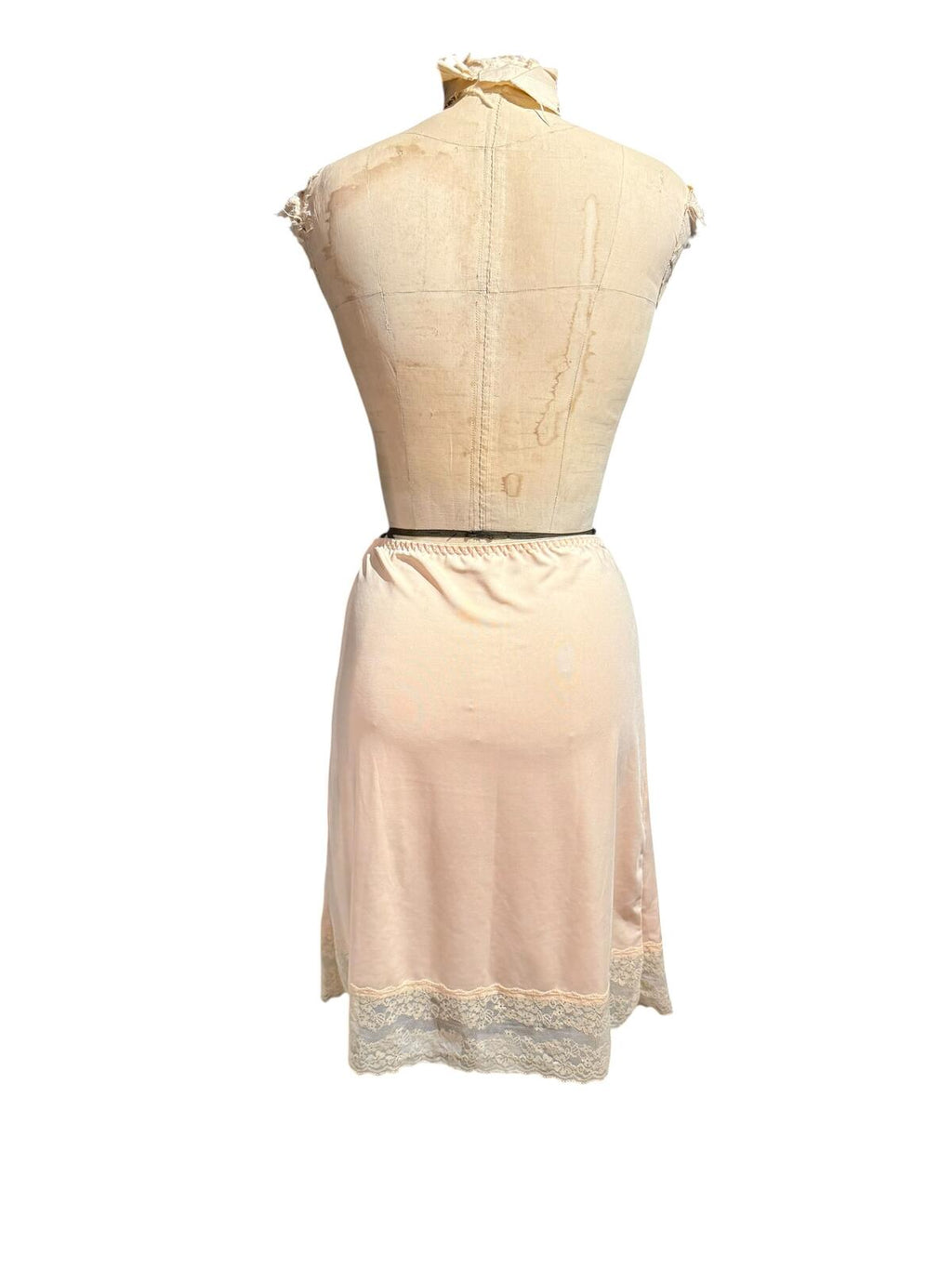 Vintage Peach Slip Skirt with Lace Trim