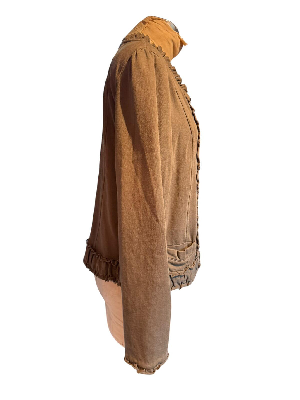 KUT From The Kloth Brown Ruffled Button-Up Cardigan Jacket