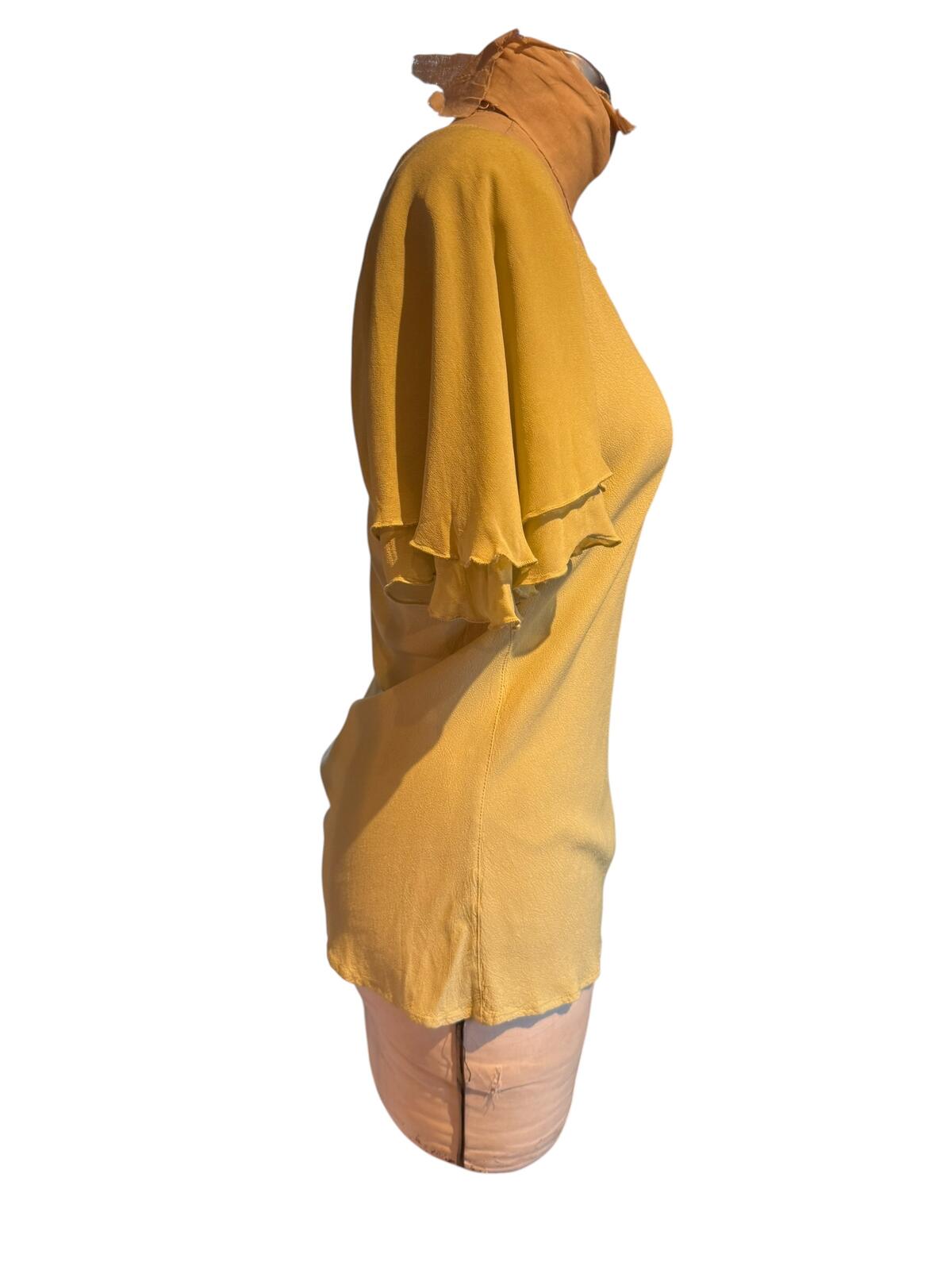 Marina Avraam Green Short Sleeve Blouse with Ruffled Sleeves