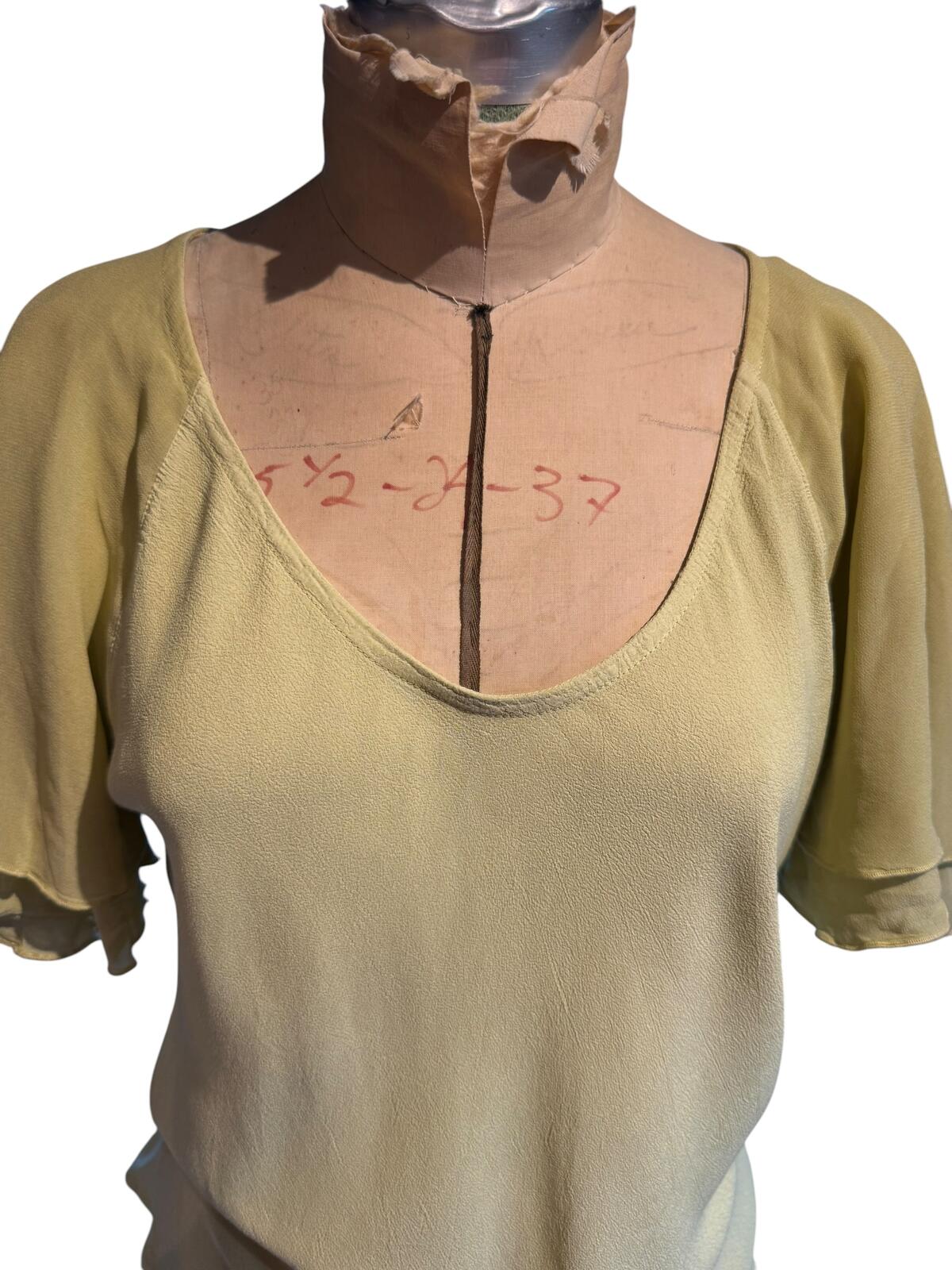 Marina Avraam Green Short Sleeve Blouse with Ruffled Sleeves