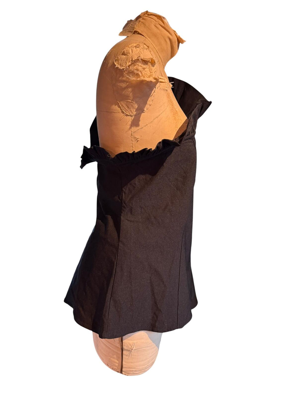 Venus Black One-Shoulder Asymmetrical Top with Ruffle Sleeve