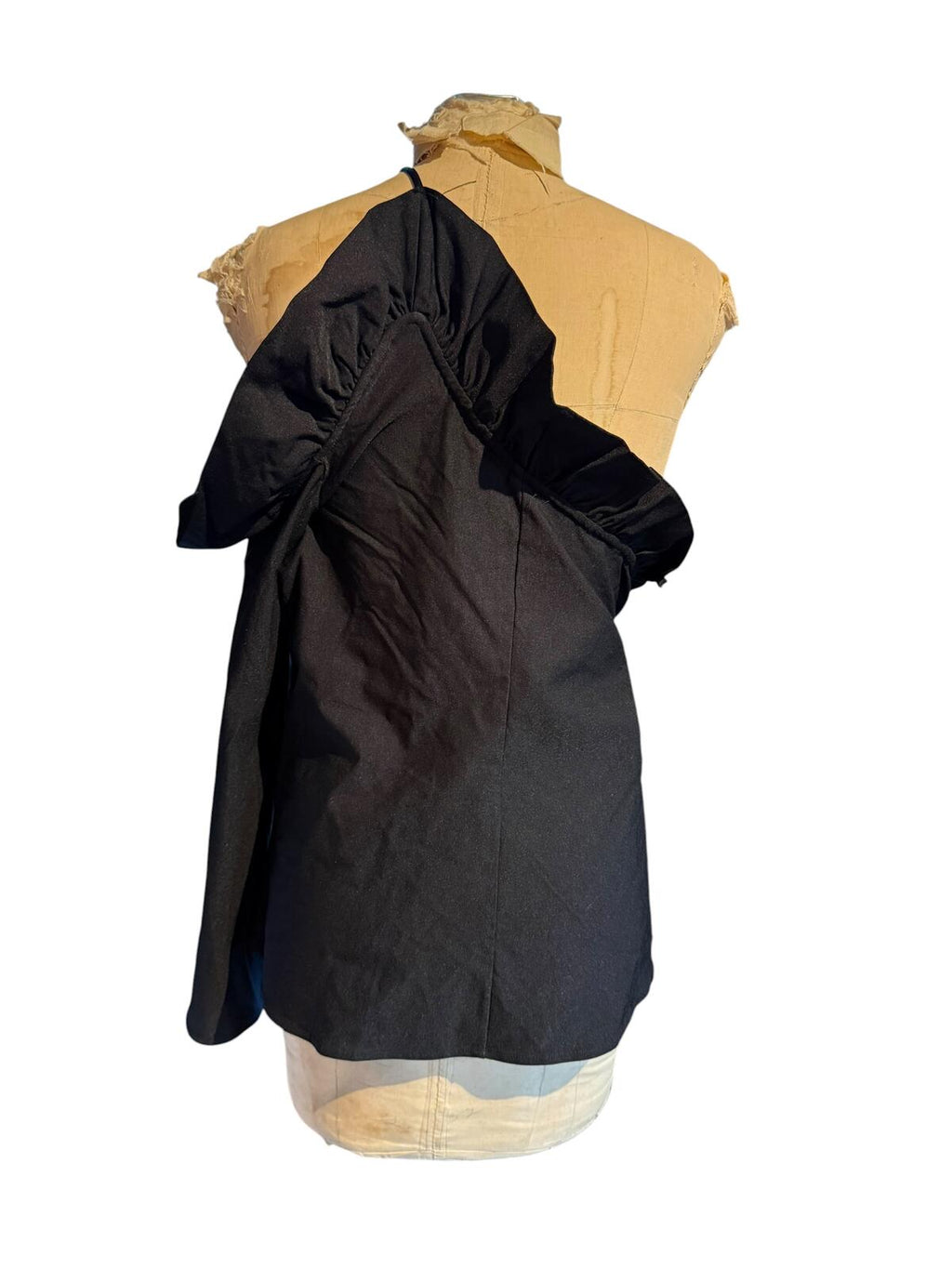 Venus Black One-Shoulder Asymmetrical Top with Ruffle Sleeve