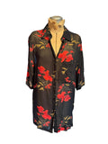 Sheer Black Floral Button-Up Long Shirt
