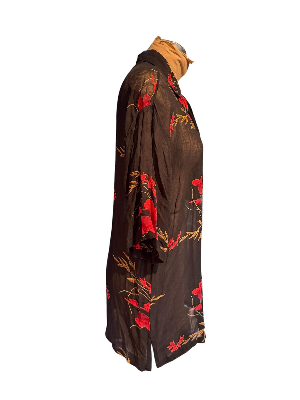 Sheer Black Floral Button-Up Long Shirt