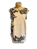 Sleeveless Beige and Black Floral Print Top