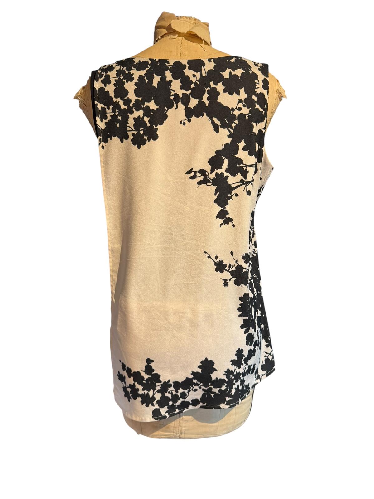 Sleeveless Beige and Black Floral Print Top