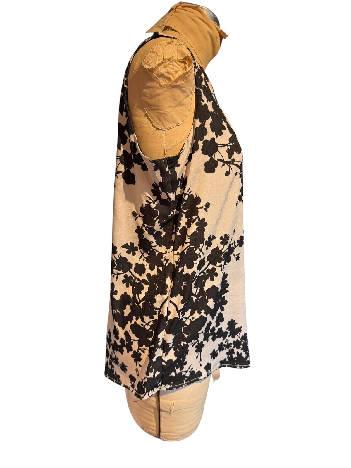 Sleeveless Beige and Black Floral Print Top