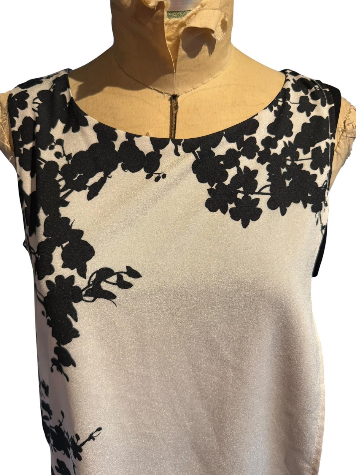 Sleeveless Beige and Black Floral Print Top