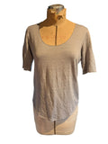 Neiman Marcus Basic Beige Short Sleeve Scoop Neck Top