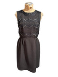 Sandro Sleeveless Black Dress with Pearl Embellishments