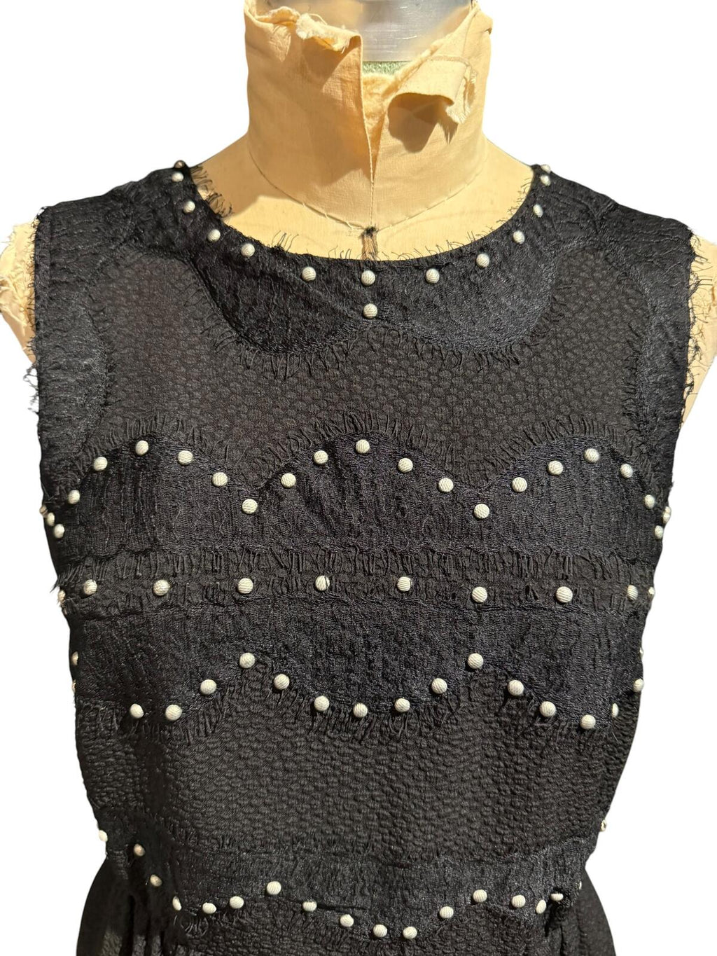 Sandro Sleeveless Black Dress with Pearl Embellishments