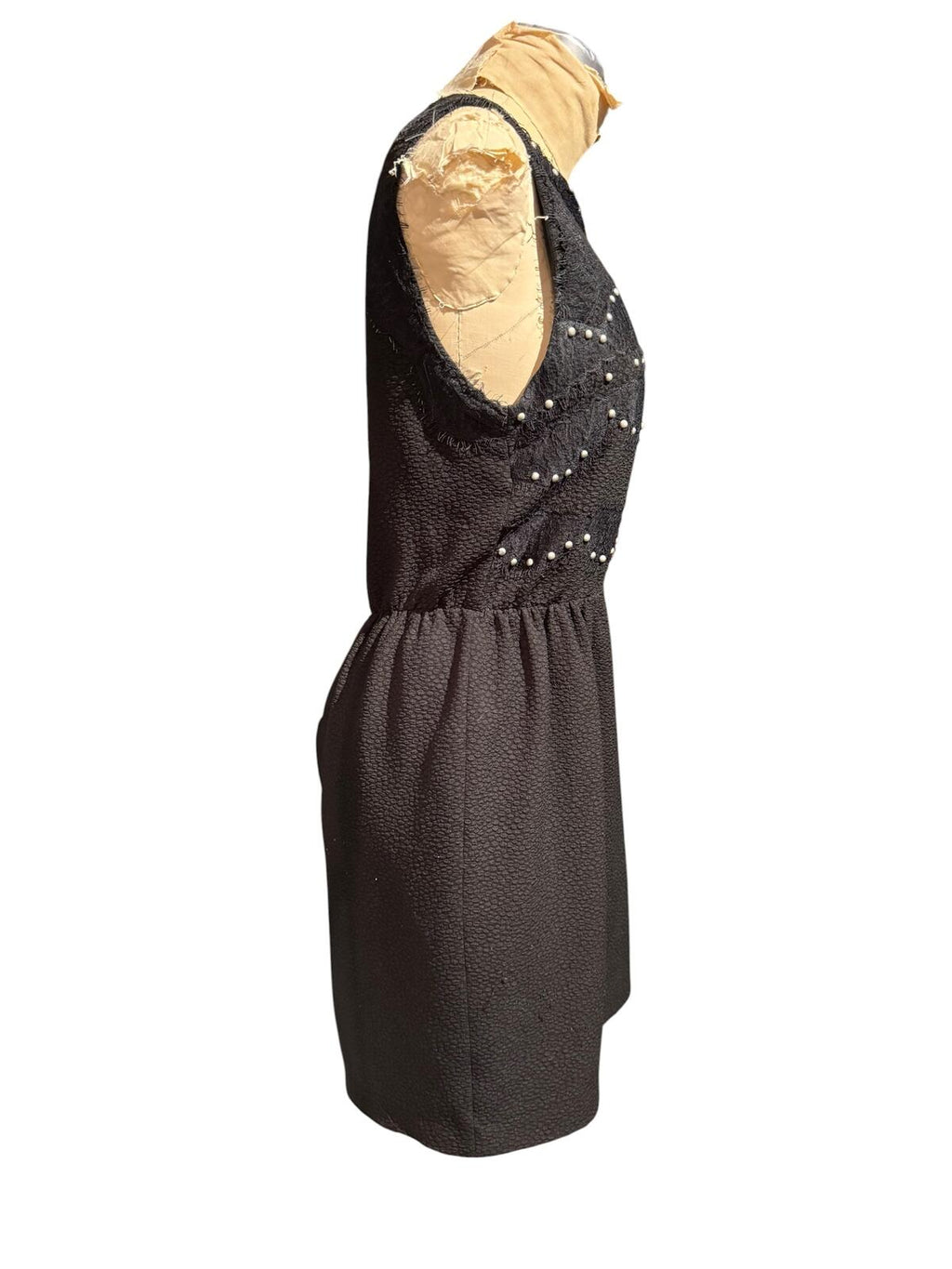 Sandro Sleeveless Black Dress with Pearl Embellishments
