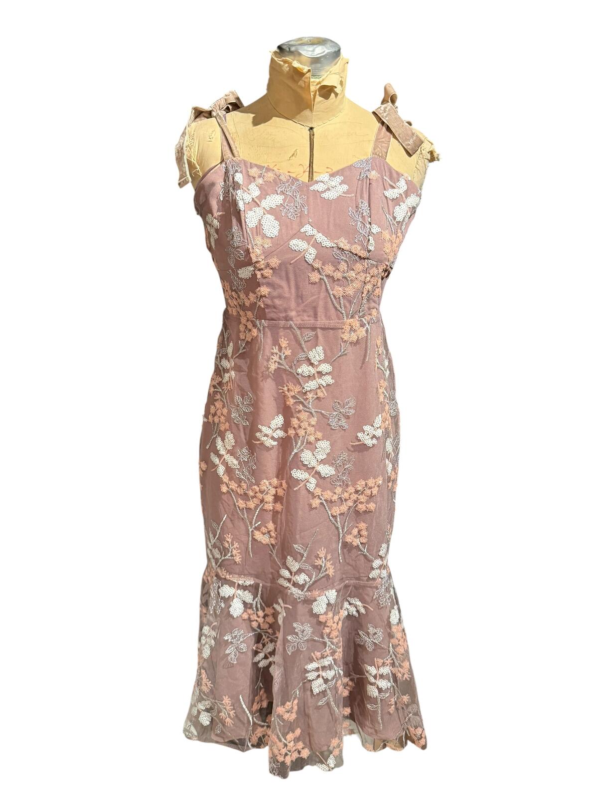 Lulus Floral Embroidered Midi Dress with Tie Straps