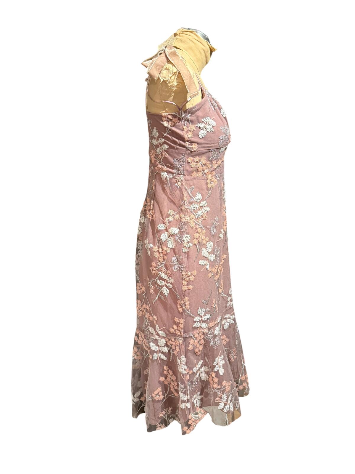 Lulus Floral Embroidered Midi Dress with Tie Straps