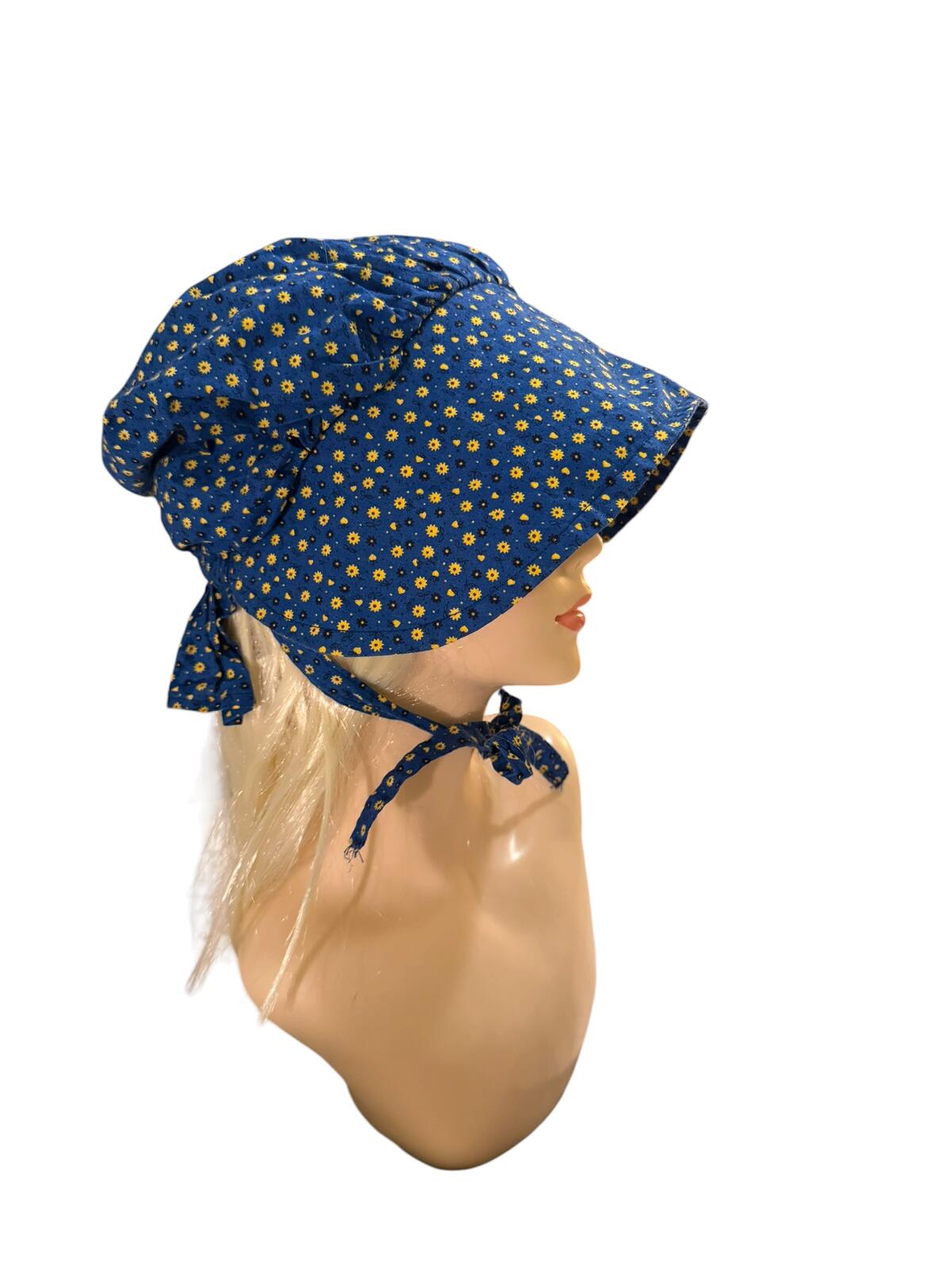 Vintage Blue Floral Bonnet Hat with Tie Strap Holly Hobby