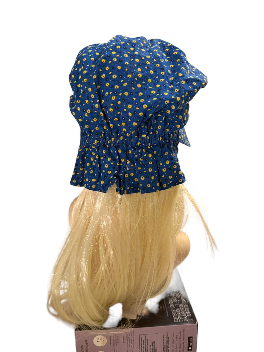 Vintage Blue Floral Bonnet Hat with Tie Strap Holly Hobby