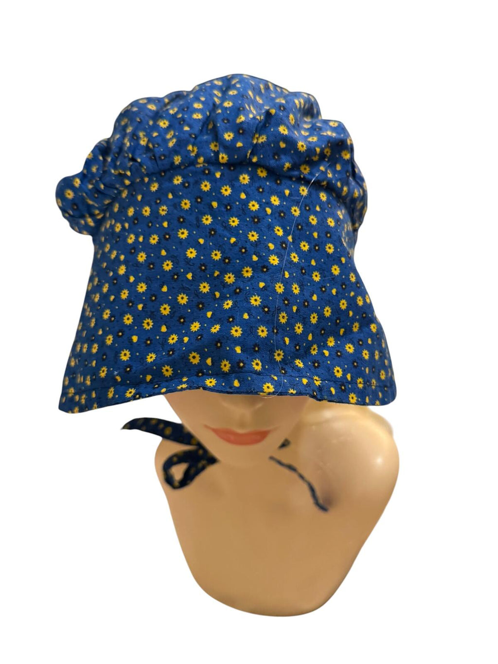 Vintage Blue Floral Bonnet Hat with Tie Strap Holly Hobby