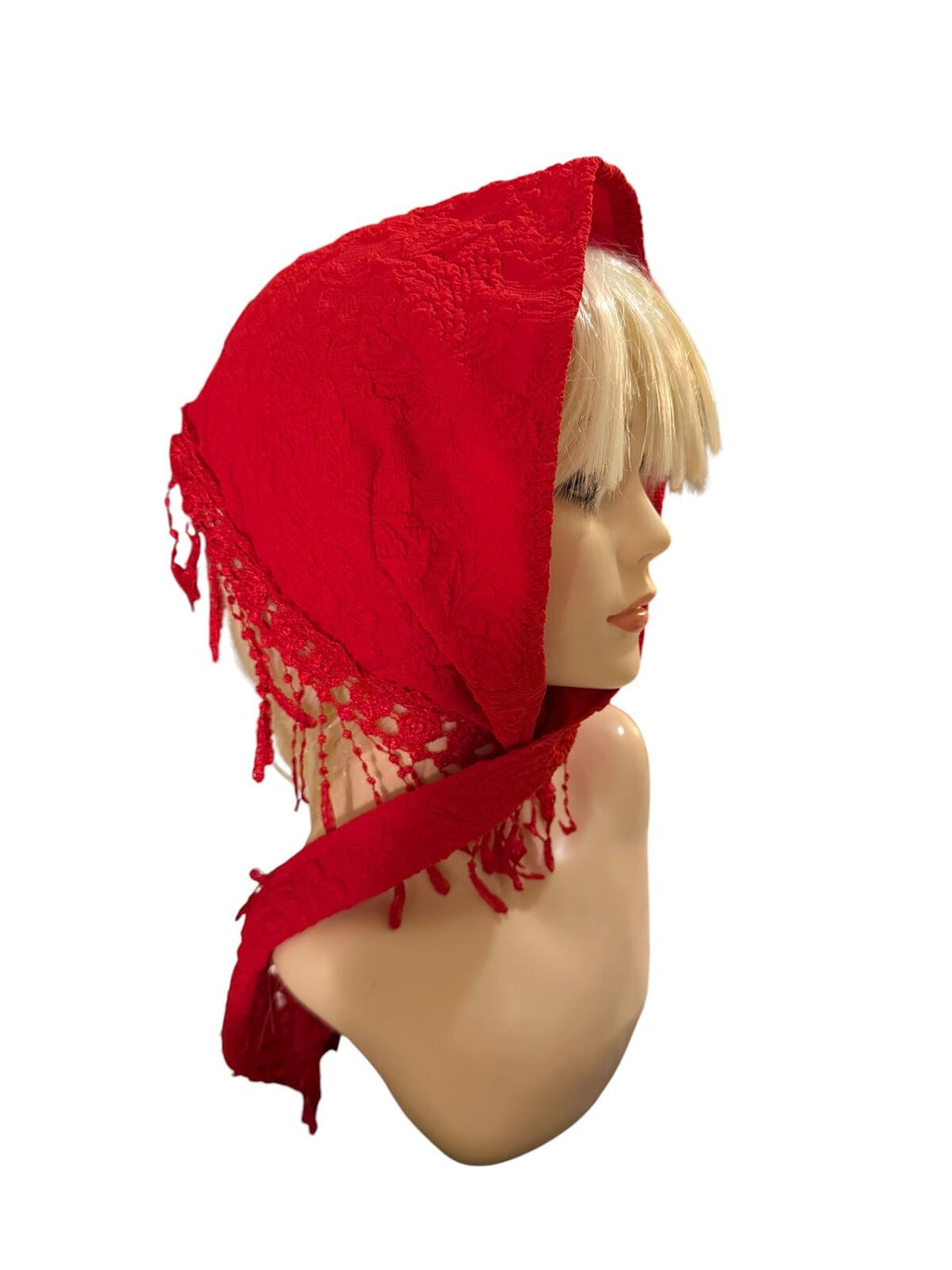 Red Lace Fringe Headscarf