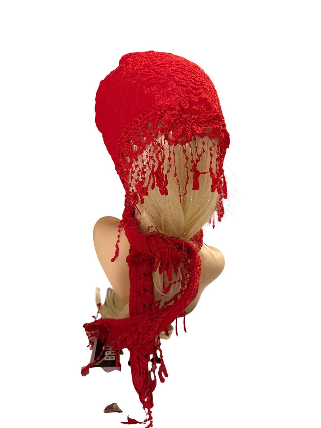 Red Lace Fringe Headscarf