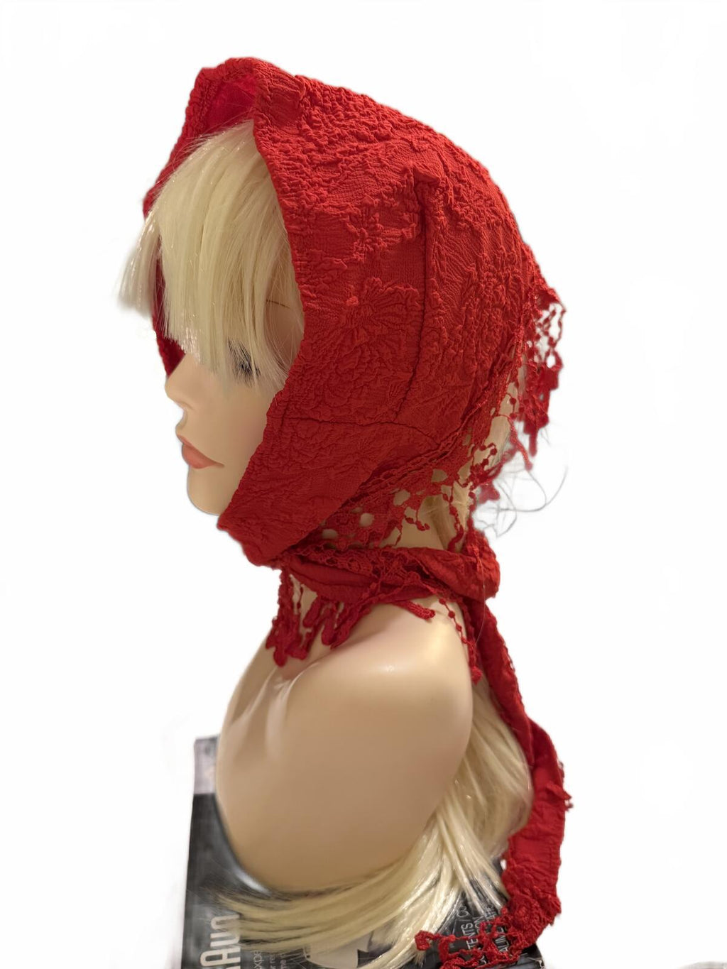 Red Lace Fringe Headscarf