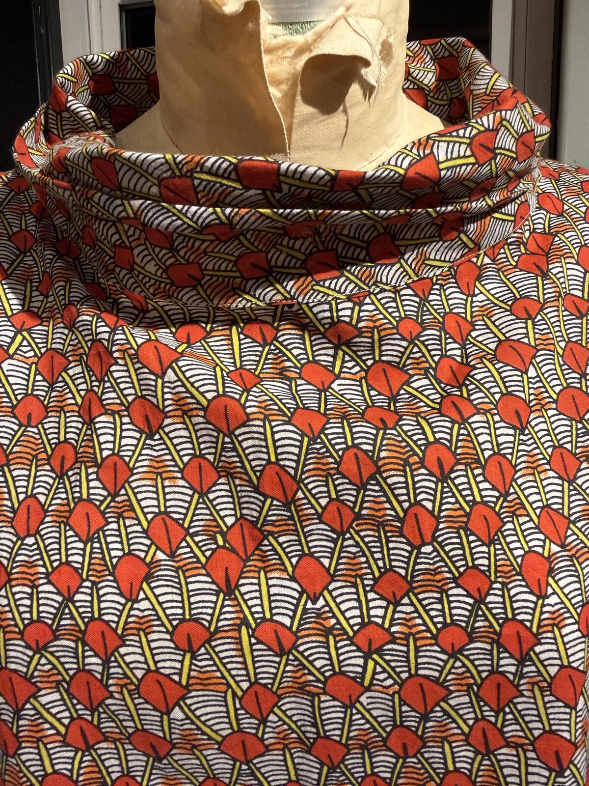 Asha Patterned Long Sleeve Dress with Pockets and Cowl Neck