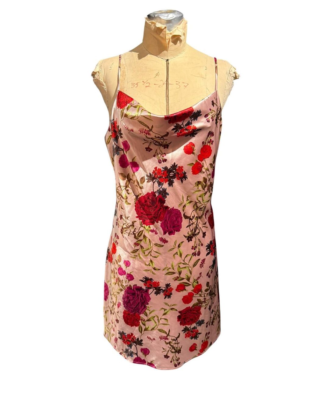 Ambrielle Floral Satin Slip Dress with Cowl Neck