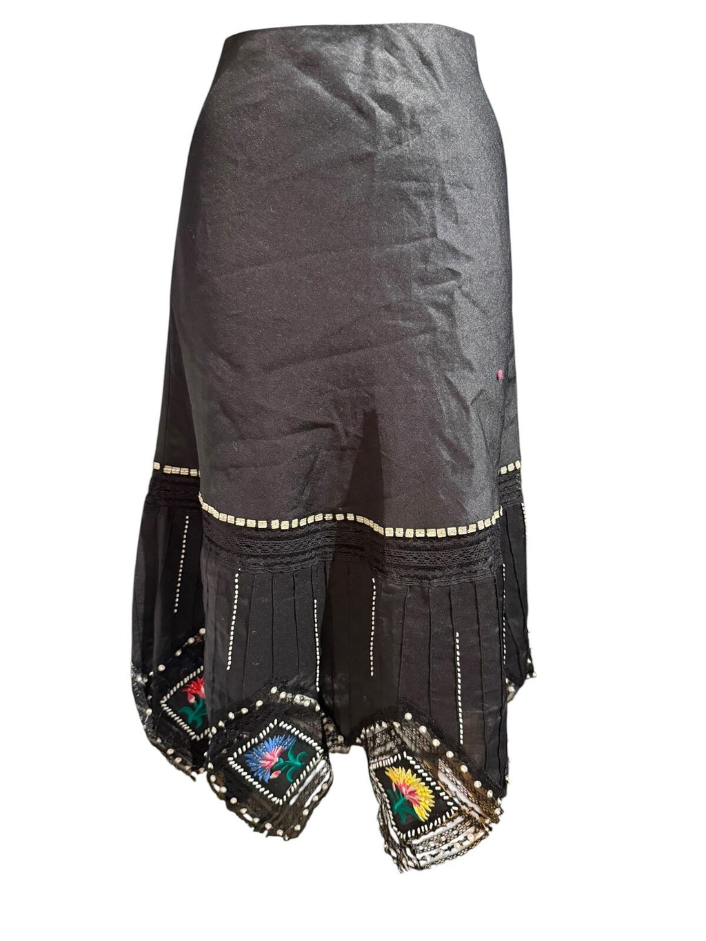 Carole Little Black Embroidered Asymmetric Hem Skirt