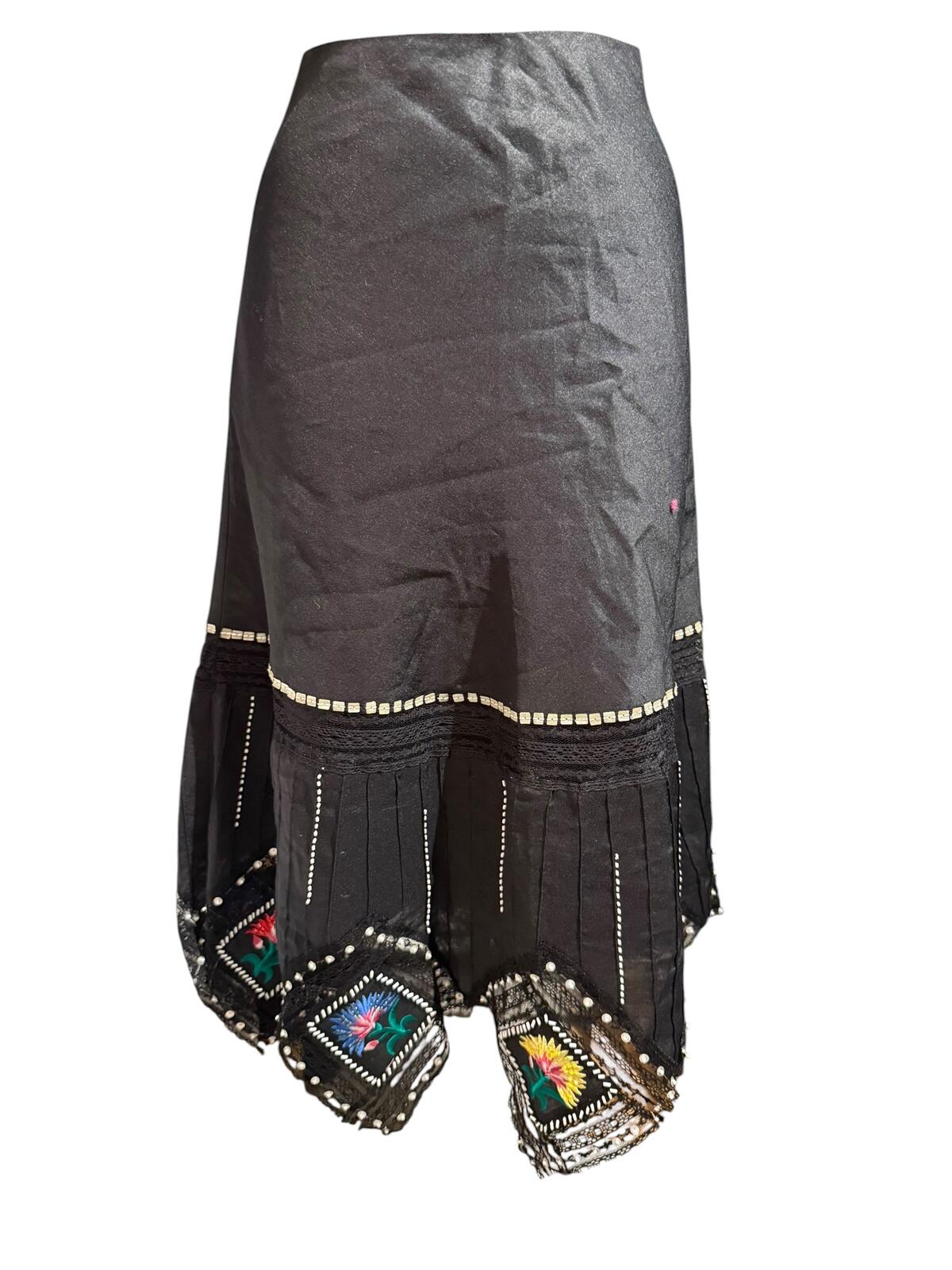 Carole Little Black Embroidered Asymmetric Hem Skirt