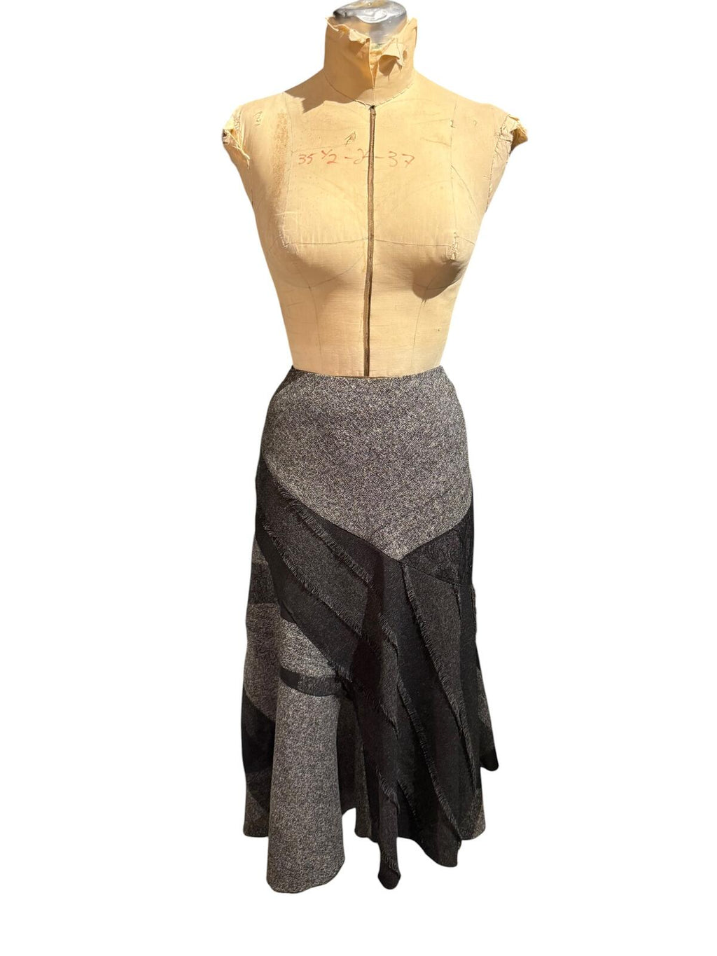 Gray and Black Patchwork Wool Blend Skirt