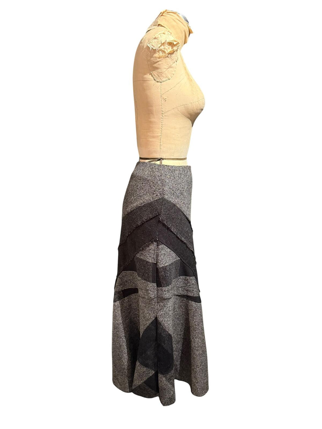 Gray and Black Patchwork Wool Blend Skirt