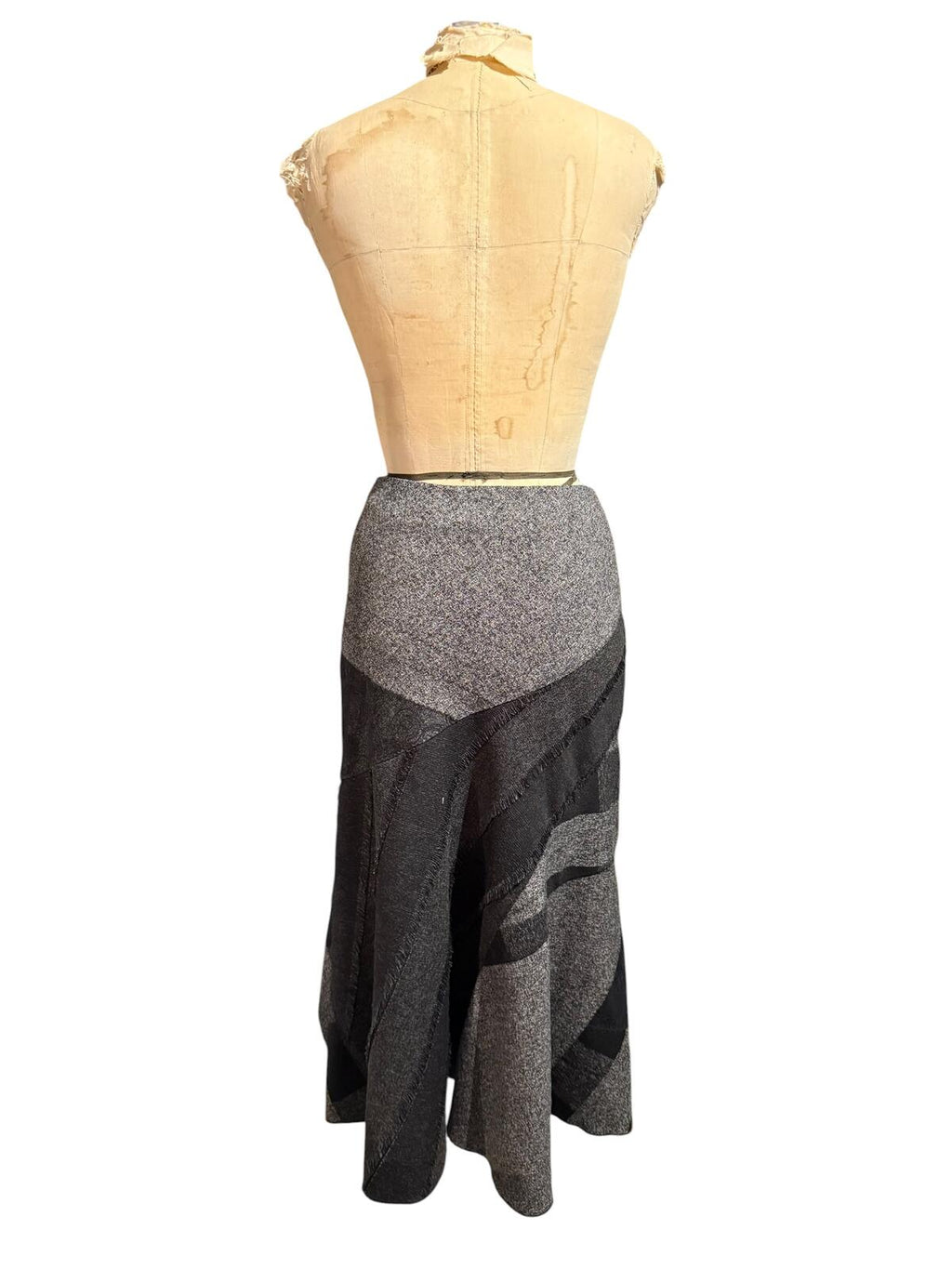 Gray and Black Patchwork Wool Blend Skirt
