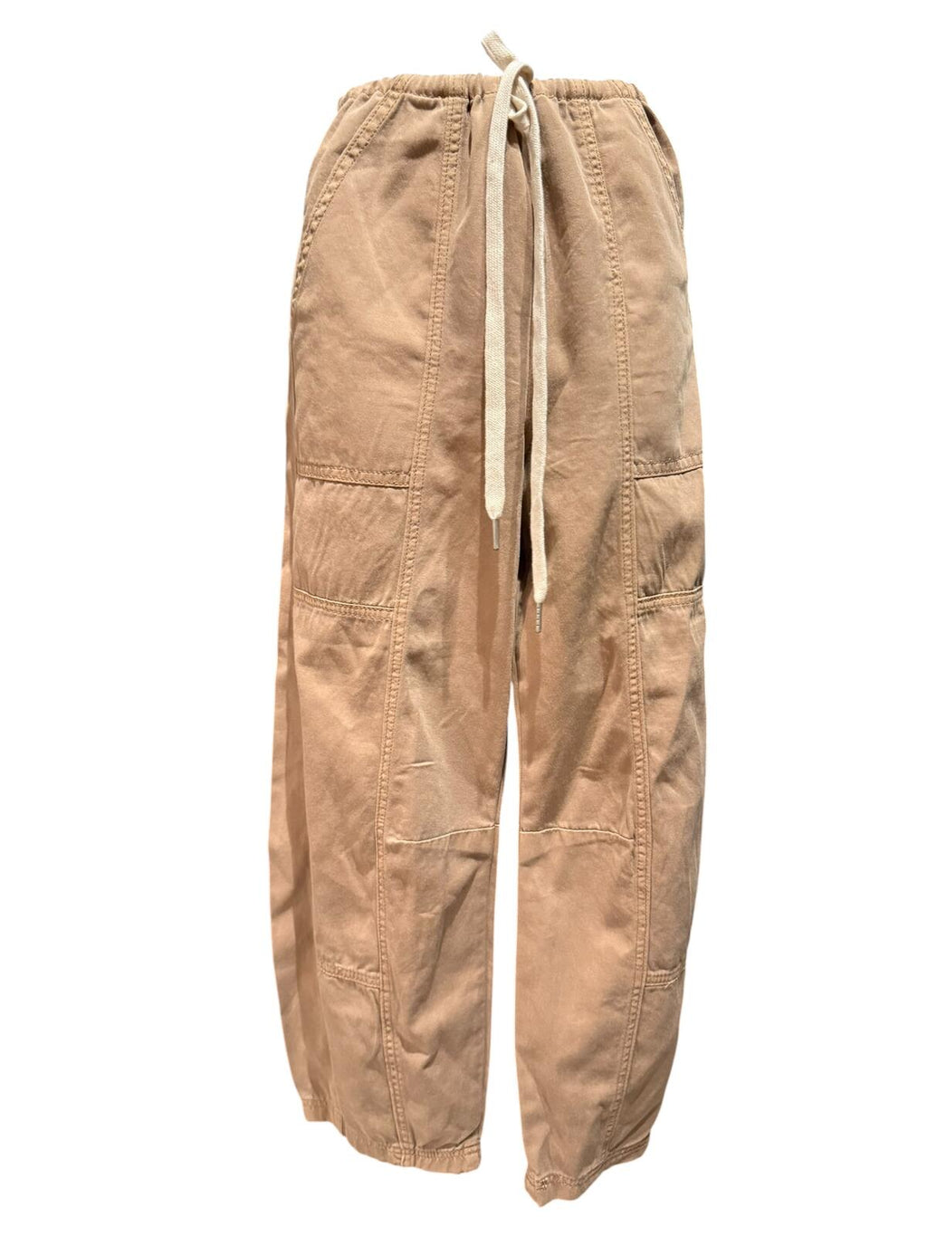 Blank NYC Beige Casual Drawstring Waist Cotton Barrel Pants
