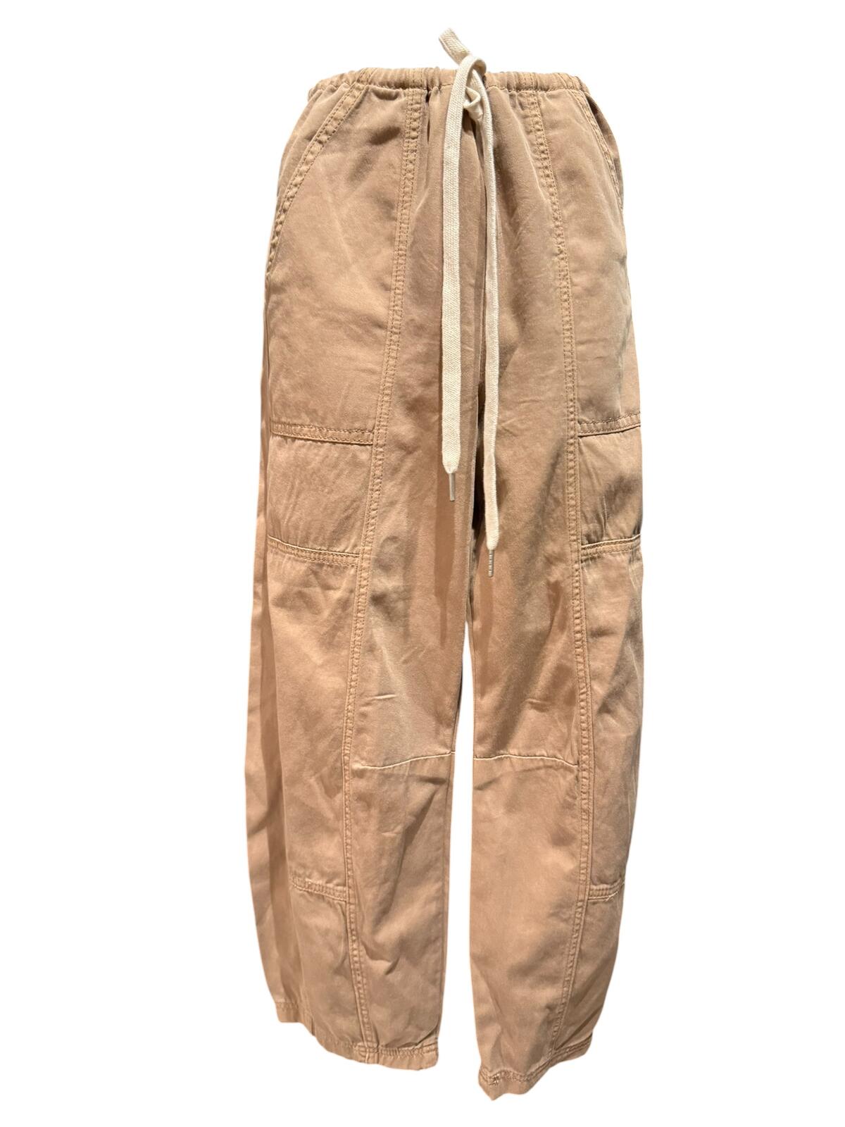 Blank NYC Beige Casual Drawstring Waist Cotton Barrel Pants