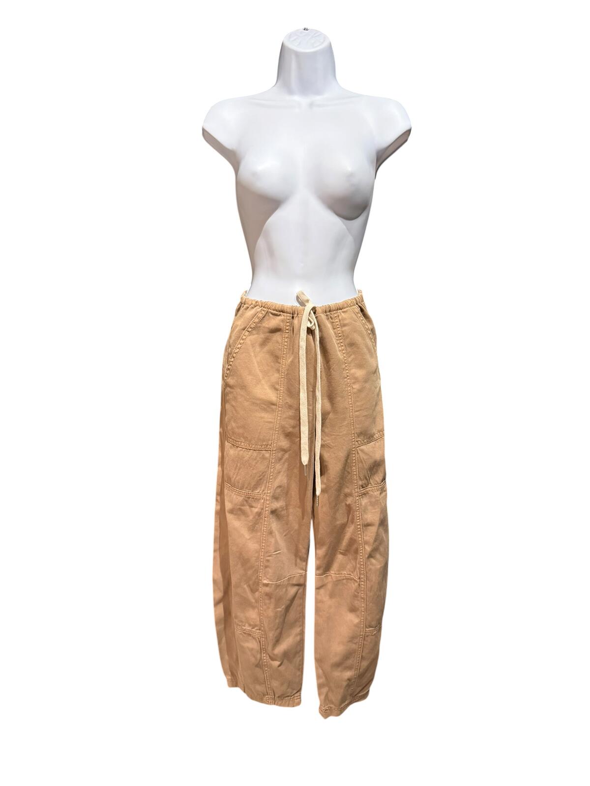 Blank NYC Beige Casual Drawstring Waist Cotton Barrel Pants
