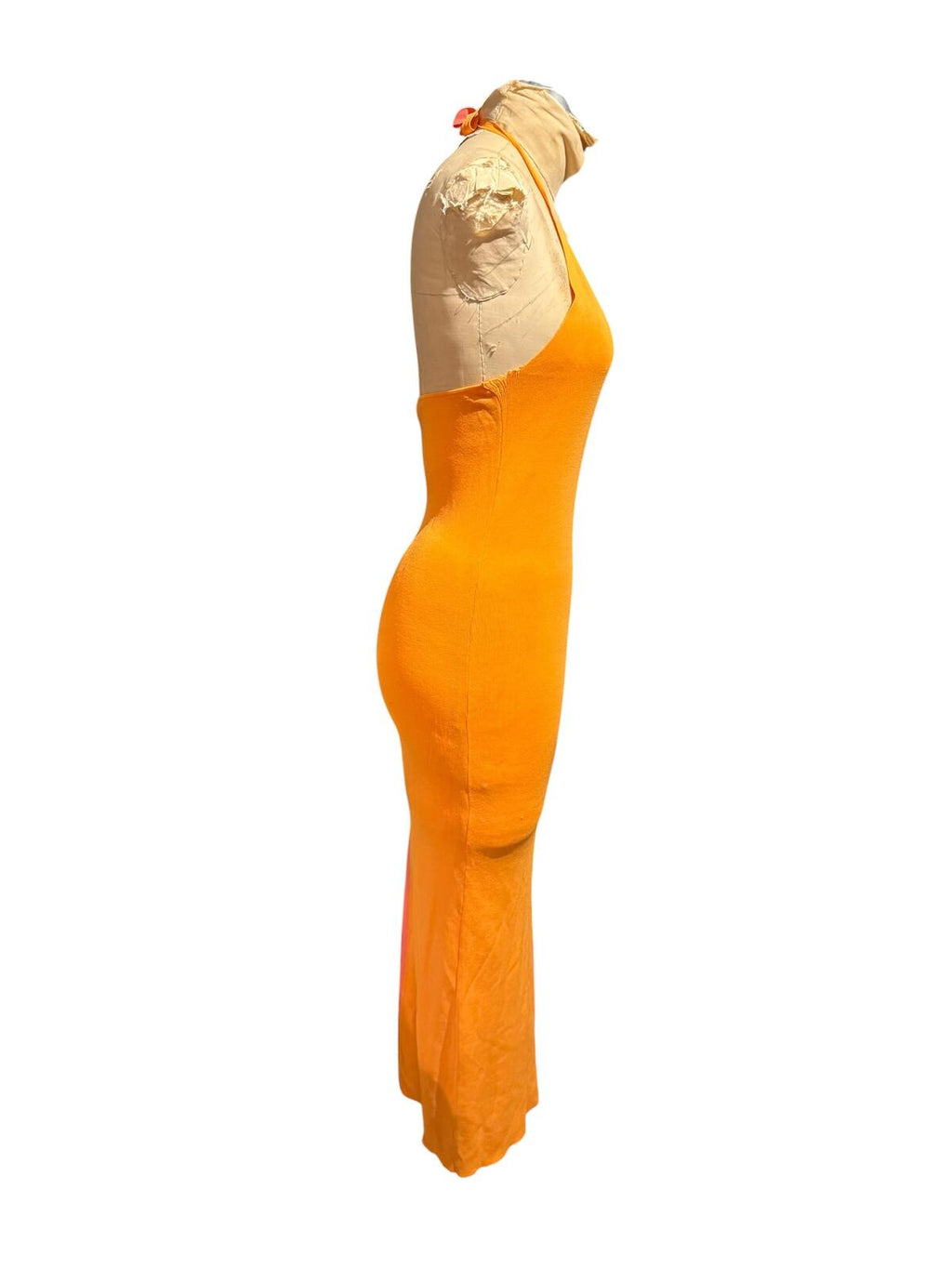 Zara Two-Tone Halter Neck Midi Dress in Orange and Coral