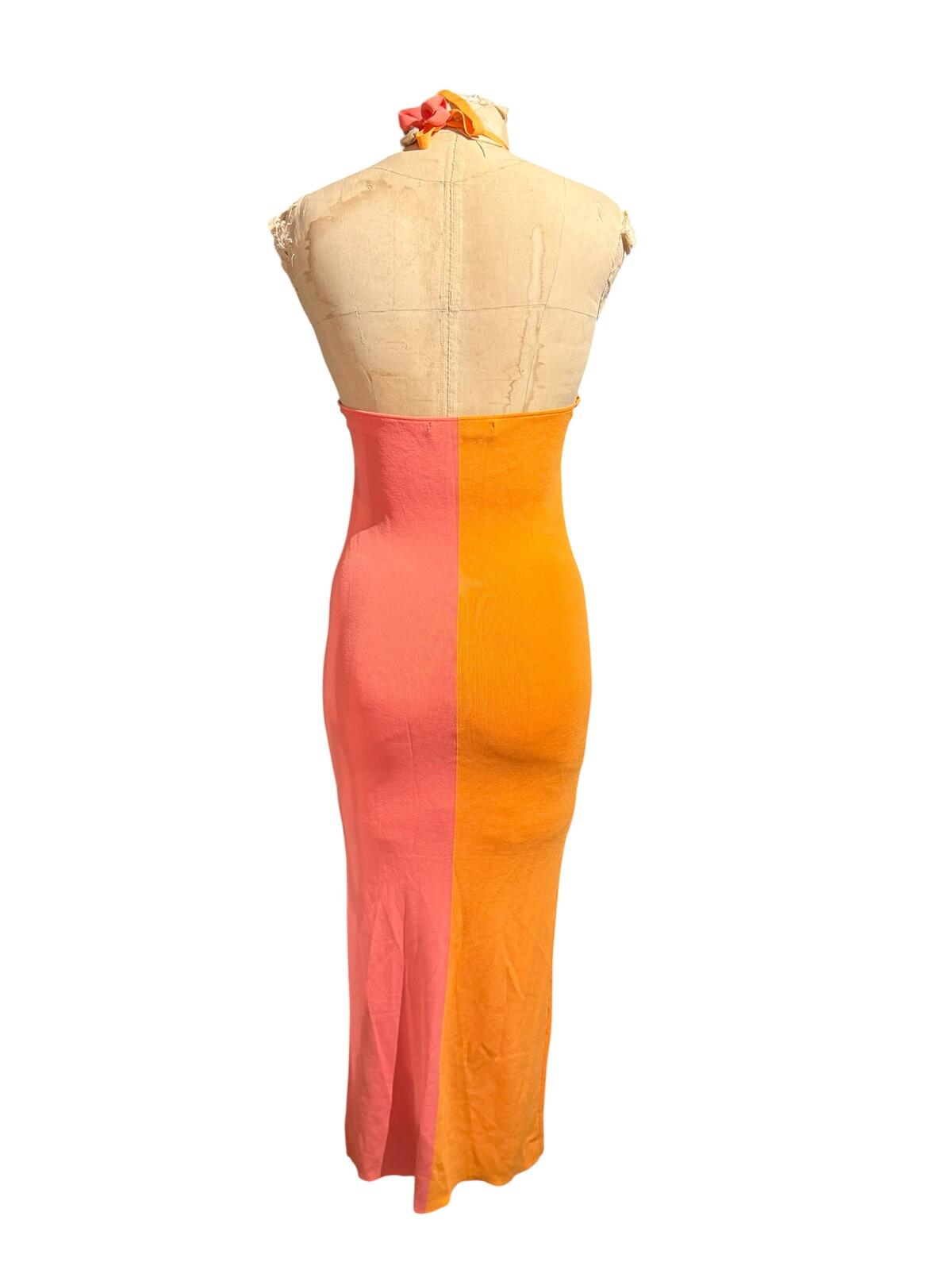 Zara Two-Tone Halter Neck Midi Dress in Orange and Coral